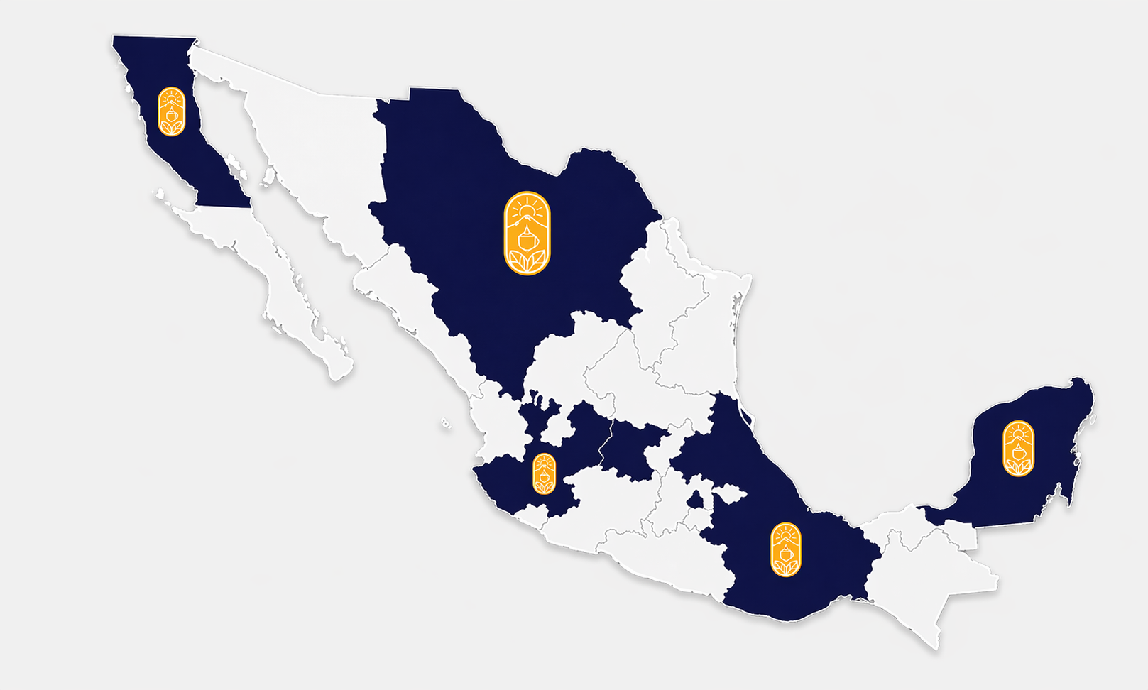 Mapa de presencia de Café Origen Selecto en México